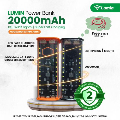 LUMIN Power Bank 20000mAh + 2 IN 1 Cable
