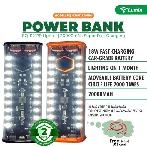 LUMIN Power Bank 20000mAh + 2 IN 1 Cable